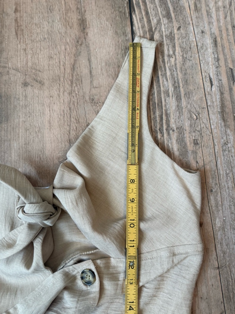 Blue Blush tan colored Tie-Front Button-Down Midi linen blend Dress - Picture 11 of 12